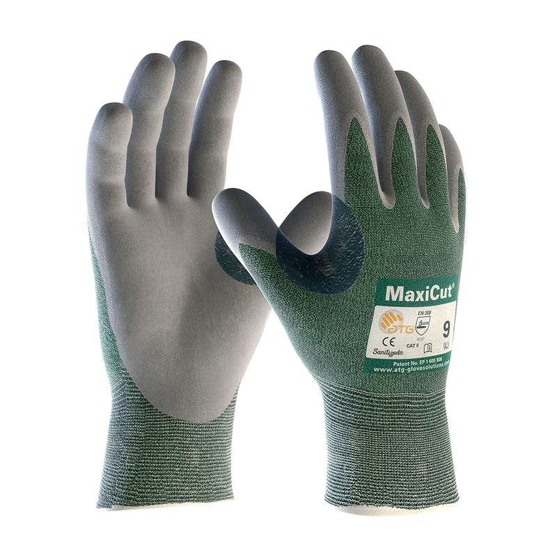 MaxiCut® 3 18-570 Continuous Knit MicroFoam Nitrile Cut-Resistant Glove, XL, Green, 12 Dozen per Case